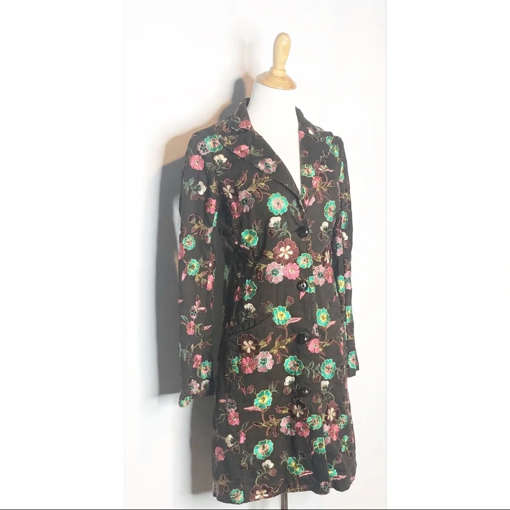 Last Chance Johnny Was Floral Embroidered Trench Coat XS Brown - Picture 4 of 13